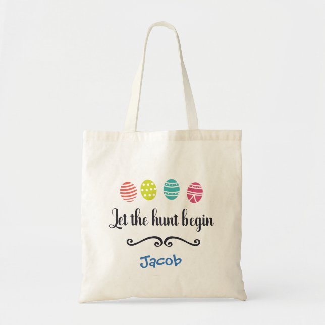 Let the Hunt Begin Personalized Fun Easter Tote Bag (Front)