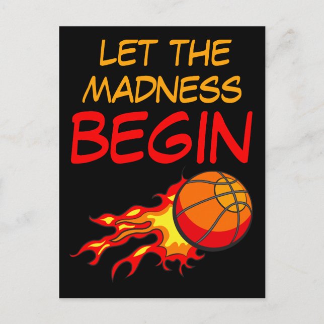 Let the Madness Begin, Basketball Ball in Flames Postcard (Front)