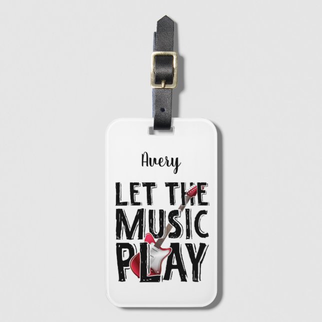 Let The Music Play Electric Guitar Luggage Tag (Front Vertical)