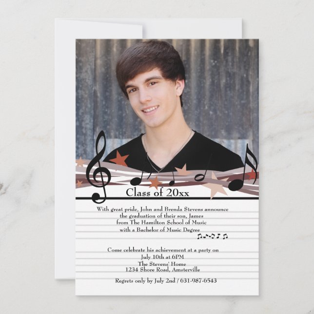 Let the Music Play On Photo Graduation Invitation (Front)