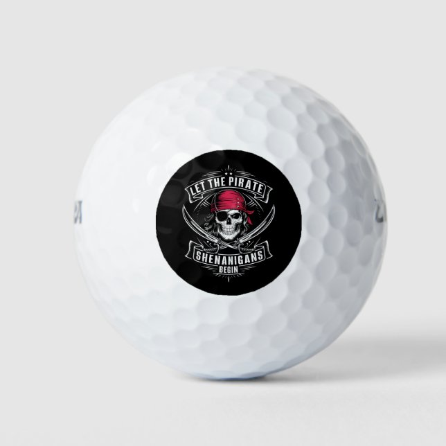 Let The Pirate Shenanigans Begin Halloween Skull Golf Balls (Front)