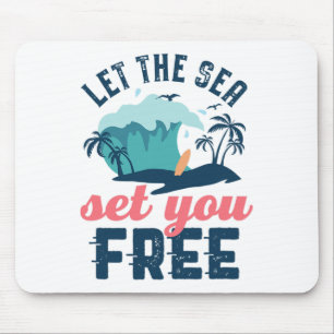 Let The Sea Set You Free Vintage Retro Summer Beac Mouse Pad
