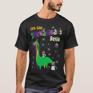 Let The Shenanigans Begin Cute Dinosaur Cat Gnome  T-Shirt