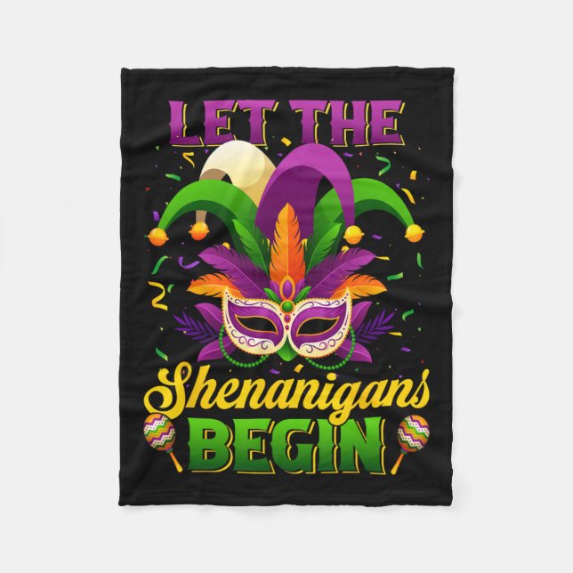 Let The Shenanigans Begin Funny Mardi Gras Men Wom Fleece Blanket (Front)