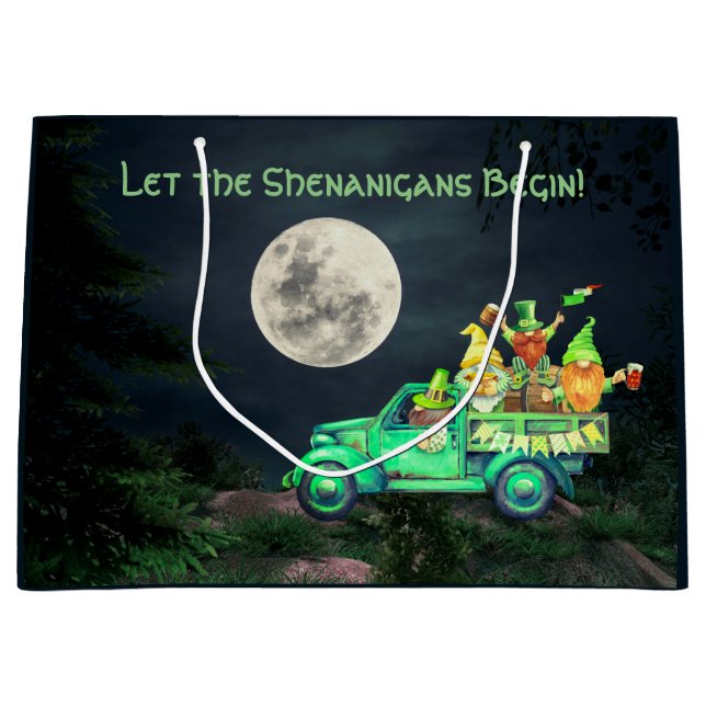 Let the Shenanigans Begin Irish Gnomes Full Moon Large Gift Bag (Front)