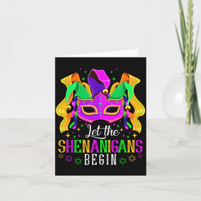 Let The Shenanigans Begin Jester Funny Mardi Gras  Card (Front)