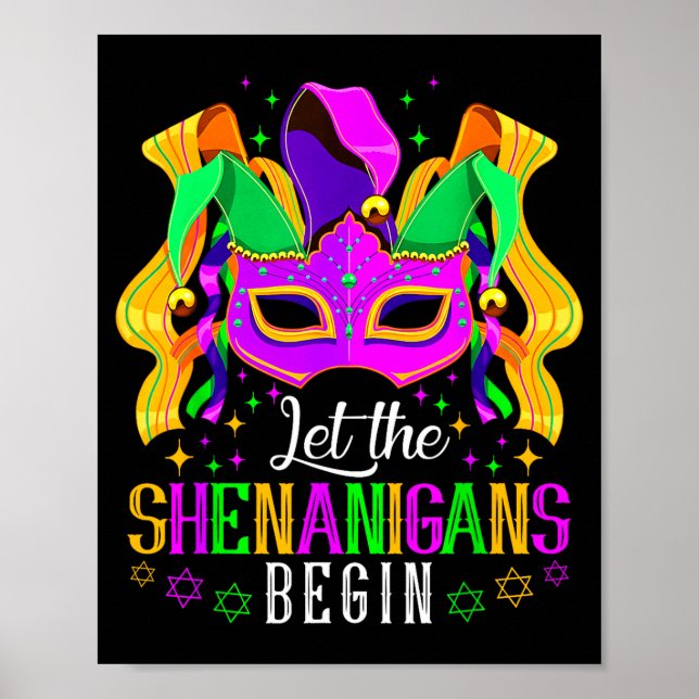 Let The Shenanigans Begin Jester Funny Mardi Gras  Poster (Front)