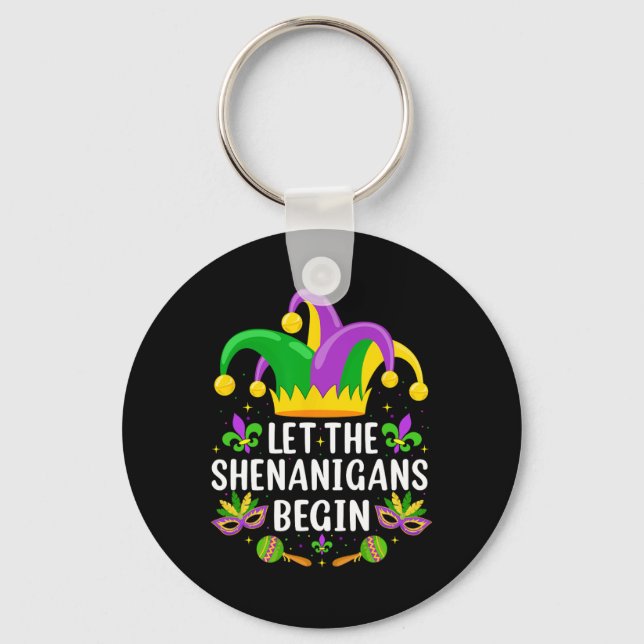 Let The Shenanigans Begin Jester Mask Costume Mard Keychain (Front)