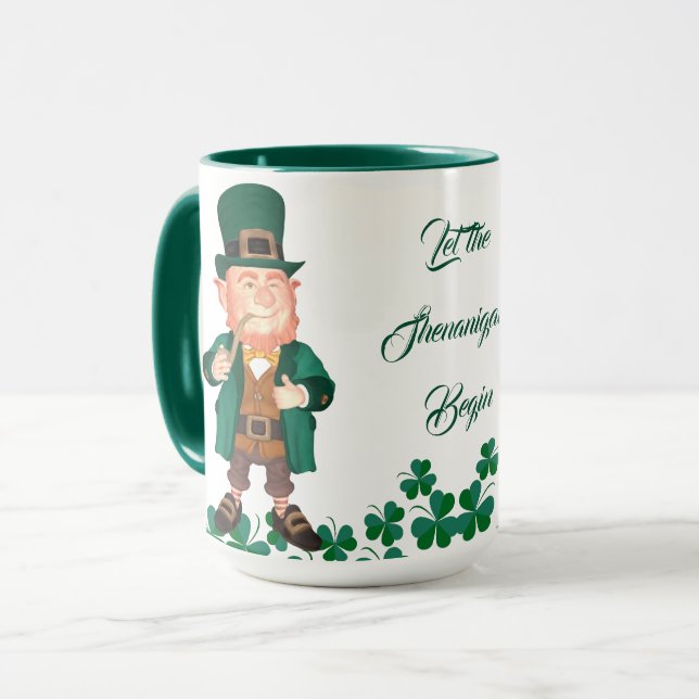 Let The Shenanigans Begin Lucky Leprechauns Clover Mug (Front Left)