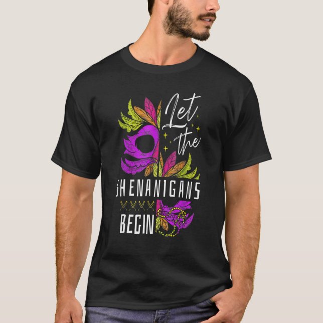 Let The Shenanigans Begin Mardi Gras Gnomes Kids M T-Shirt (Front)