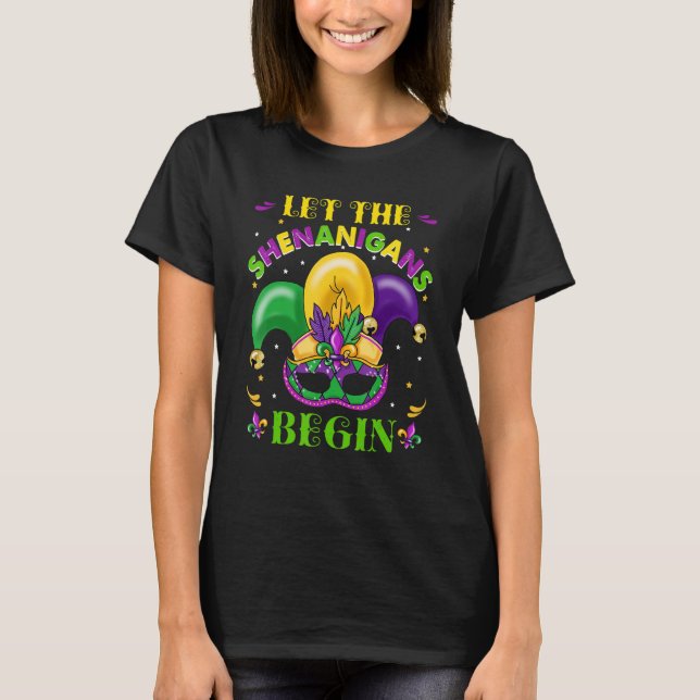 Let The Shenanigans Begin Mardi Gras Jester Hat Co T-Shirt (Front)