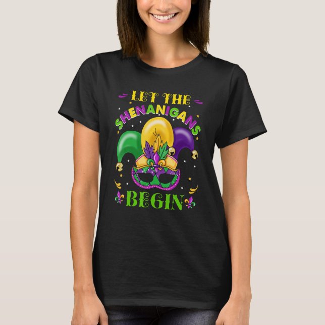 Let The Shenanigans Begin Mardi Gras Jester Hat Co T-Shirt (Front)