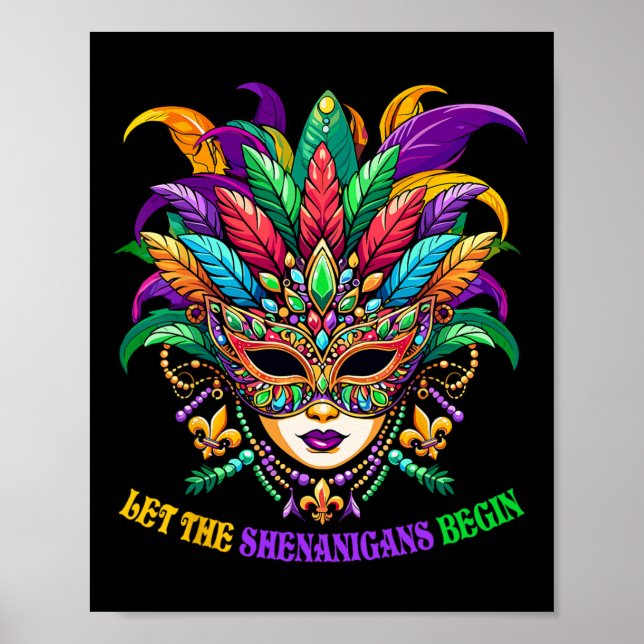 Let The Shenanigans Begin Mardi Gras Jester Mask B Poster (Front)