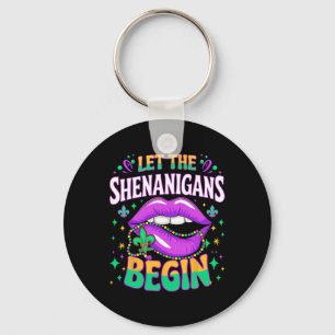 Let The Shenanigans Begin Mardi Gras Kiss Lips Keychain