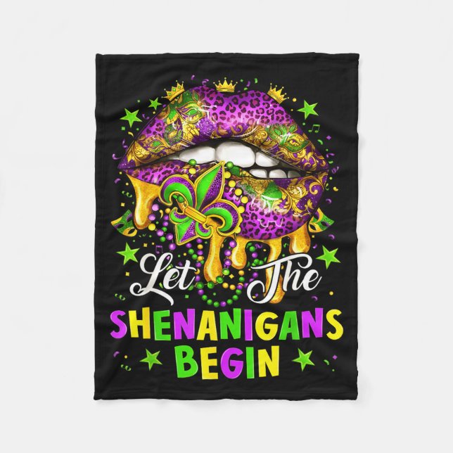 Let The Shenanigans Begin Mardi Gras Lips Girl Wom Fleece Blanket (Front)