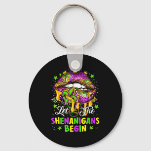 Let The Shenanigans Begin Mardi Gras Lips Girl Wom Keychain