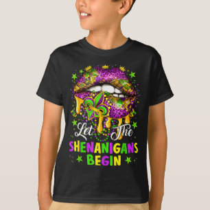 Let The Shenanigans Begin Mardi Gras Lips Girl Wom T-Shirt