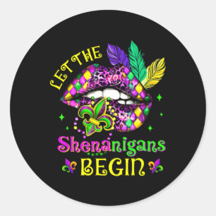 Let The Shenanigans Begin Mardi Gras Lips Kids Men Classic Round Sticker