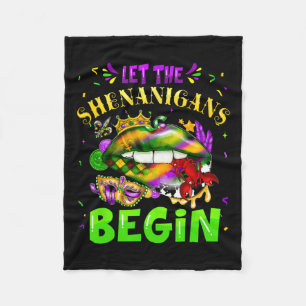 Let The Shenanigans Begin Mardi Gras Lips Kids Men Fleece Blanket