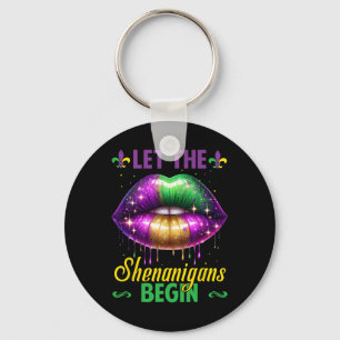 Let The Shenanigans Begin Mardi Gras Lips Kids Men Keychain