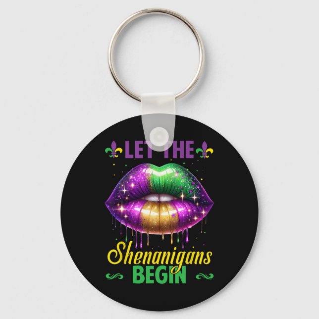 Let The Shenanigans Begin Mardi Gras Lips Kids Men Keychain (Front)