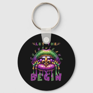 Let The Shenanigans Begin Mardi Gras Lips Kids Men Keychain