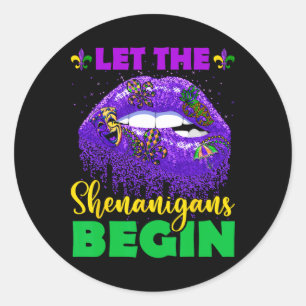 Let The Shenanigans Begin Tee Mardi Gras Lips Para Classic Round Sticker