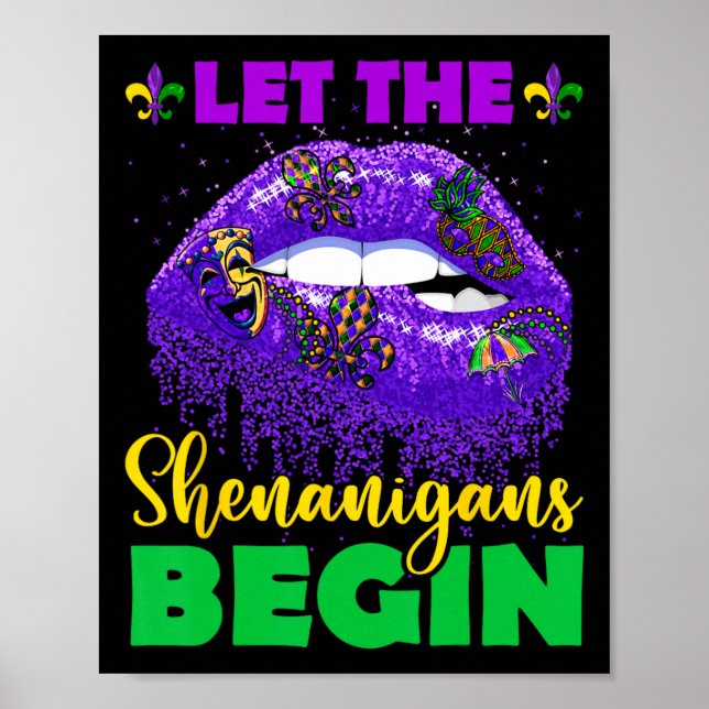 Let The Shenanigans Begin Tee Mardi Gras Lips Para Poster (Front)
