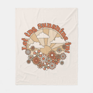 Let the Sunshine In Groovy Daisy Hippie Flowers Fleece Blanket