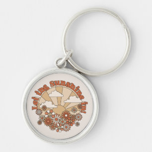 Let the Sunshine In Groovy Daisy Hippie Flowers Keychain