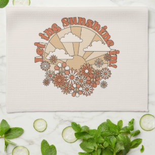 Let the Sunshine In Groovy Daisy Hippie Flowers Kitchen Towel