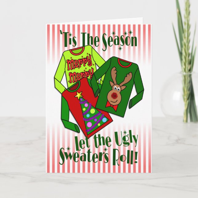 "Let the Ugly Sweaters Roll" Cute Holiday 2 Photo  Card (Front)