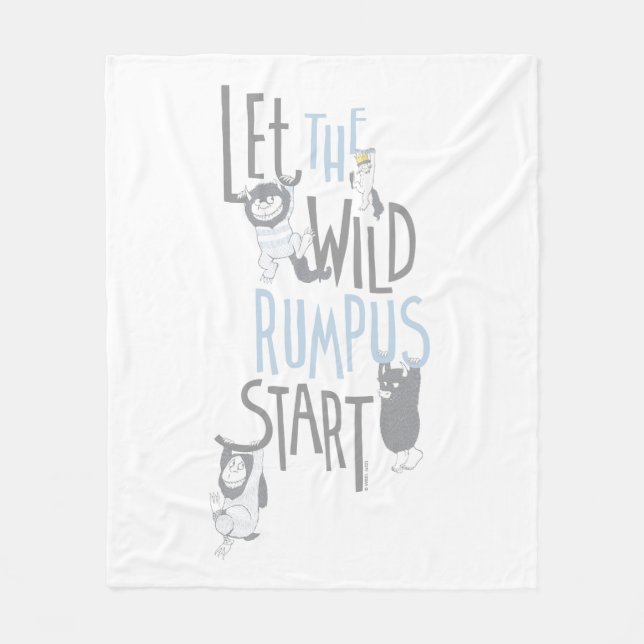 Let the Wild Rumpus Start - Blue Fleece Blanket (Front)