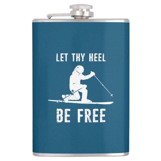 Let Thy Heel Be Free Telemark Skiing Hip Flask (Front)