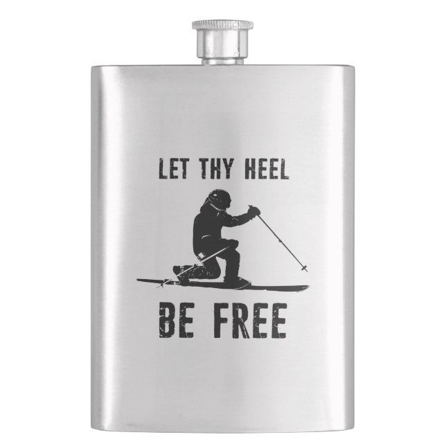 Let Thy Heel Be Free Telemark Skiing Hip Flask (Front)