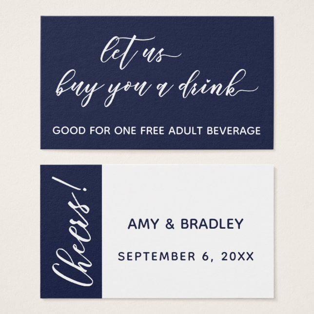 Let Us Buy You a Drink Drink Ticket Navy Enclosure (Front & Back)