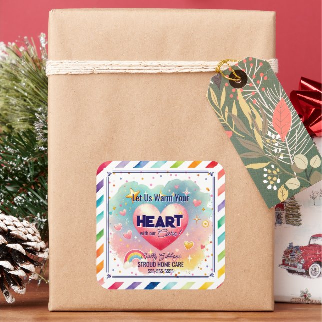 Let Us Warm Your Heart with Our Care care giver Square Sticker (Holiday)