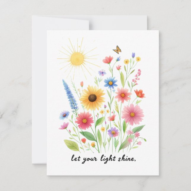 Let you light shine flowers and sun card (Front)