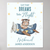 Let Your Dream Take Flight Cute Bear Blue Plane