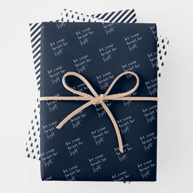 Let Your Heart Be Light Blue Christmas Wrapping Paper Sheet (In situ)