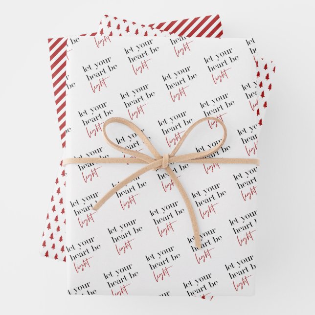 Let Your Heart Be Light Red Christmas Wrapping Paper Sheet (In situ)