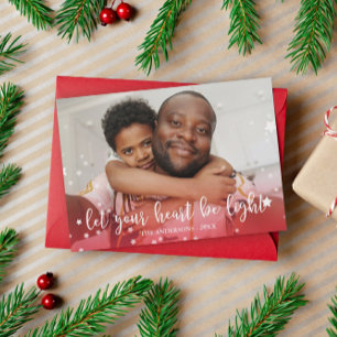 Let Your Heart Be Light Red Holiday Photo Card
