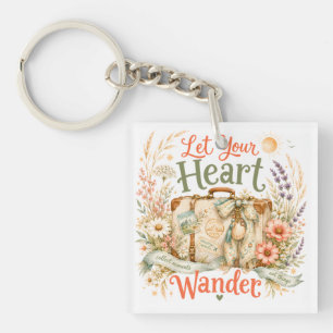 Let Your Heart Wander Travel Floral Quote Keychain
