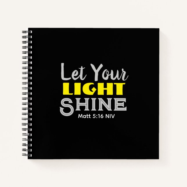 Let Your Light Shine Bible Verse Black and Yellow Notebook (Front)