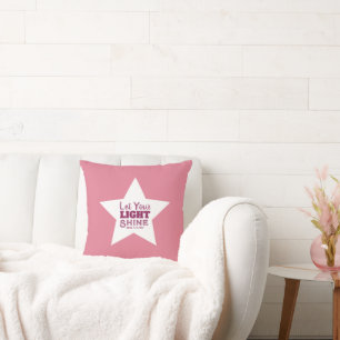 Let Your Light Shine Bible Verse White Star Pink Throw Pillow