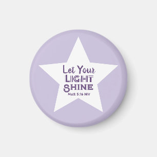 Let Your Light Shine Bible Verse White Star Purple Magnet