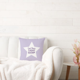 Let Your Light Shine Bible Verse White Star Purple Throw Pillow