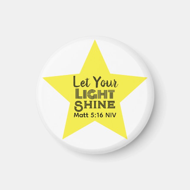 Let Your Light Shine Bible Verse Yellow Star Magnet (Front)