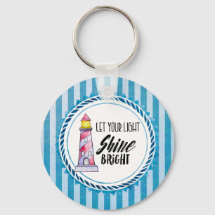 Let Your Light Shine Bright Lighthouse Typography Keychain