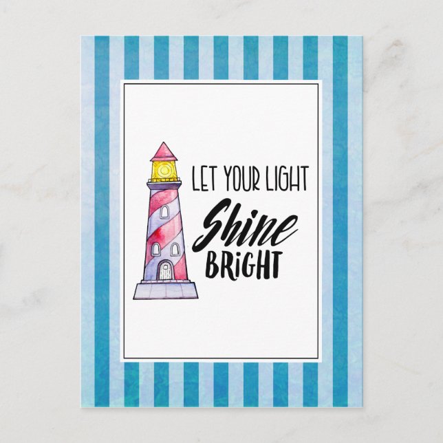 Let Your Light Shine Bright Lighthouse Typography Postcard (Front)
